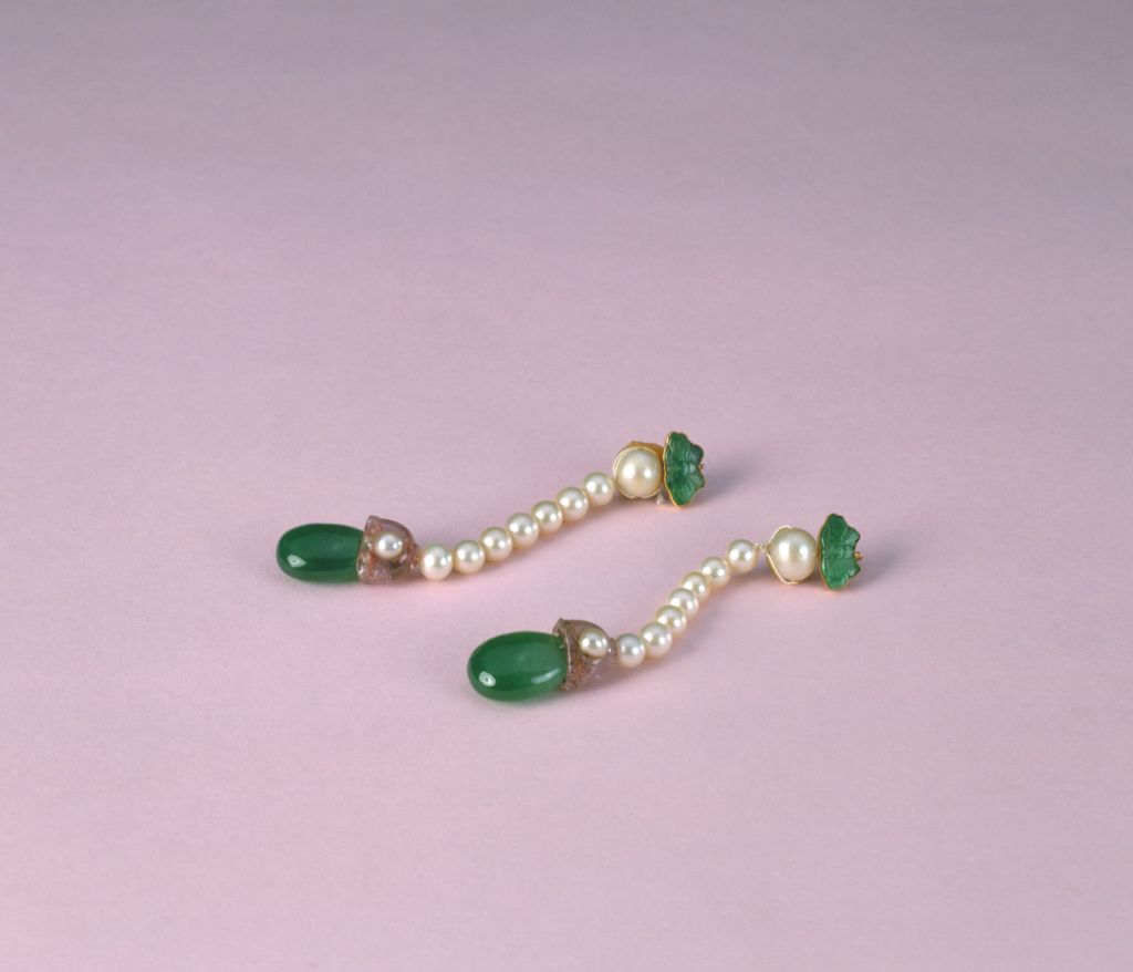 图片[1]-Gold inlaid emerald earrings-China Archive